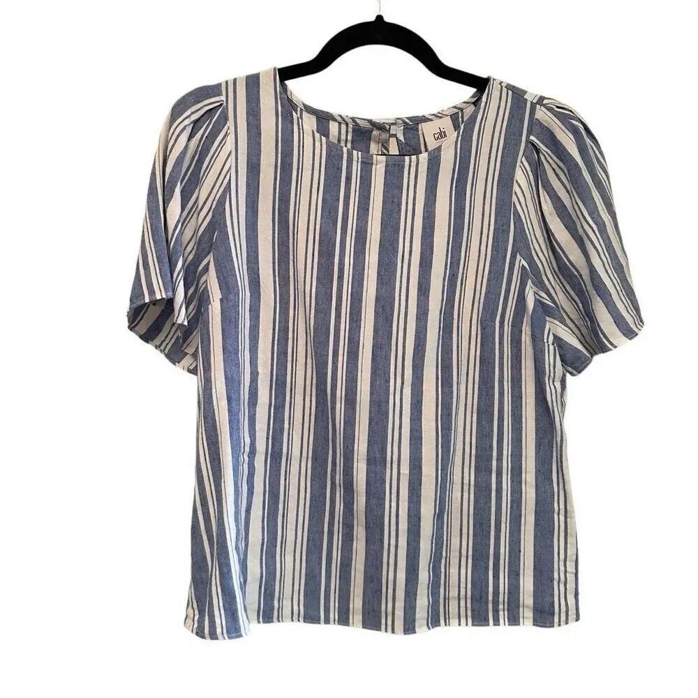 Cabi blue and white striped linen blouse- size s